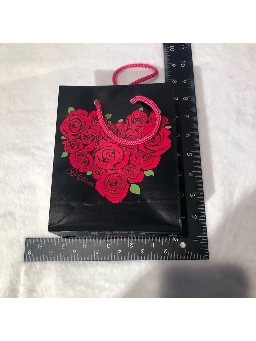 Small Brighton Black And Pink Roses Paper Gift Bag, Tissue Paper, and Gift Sack